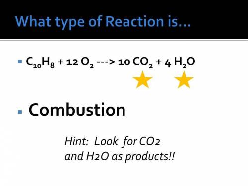 What type of reaction is shown below c10H8+12O2 10co2+4H2O
