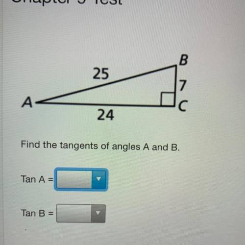 Find the tangents of angles A and B please