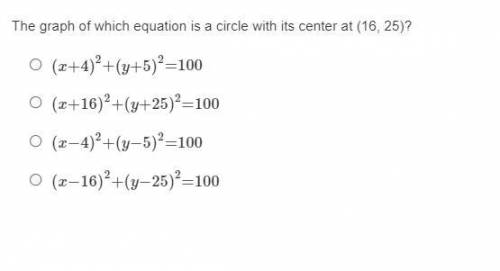 (REFER TO PICTURE) The graph of which equation is a circle with its center at (16,25)?