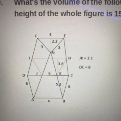 What's the volume of the following prismoid if we know the given dimensions and that the height of
