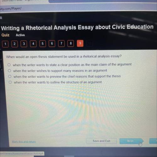 When would an open thesis statement be used in a rhetorical analysis essay?

O when the writer wan