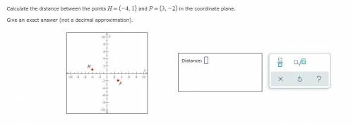Calculate the distance between the points H = (-4, 1) and P = (3, -2) in the coordinate plane.

Gi