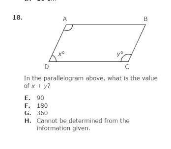 In the paralleologram above, what is the value of x+y?
