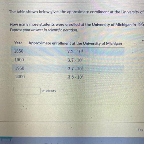 How many more students were enrolled at the university of Michigan in 1950 than in 1900? Answer in