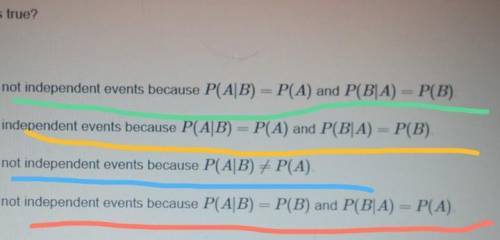 A and B are two events. Let P(A) = 0.3, P(B) = 0.9, and P(Aand B) = 0.24. Which statement is true?