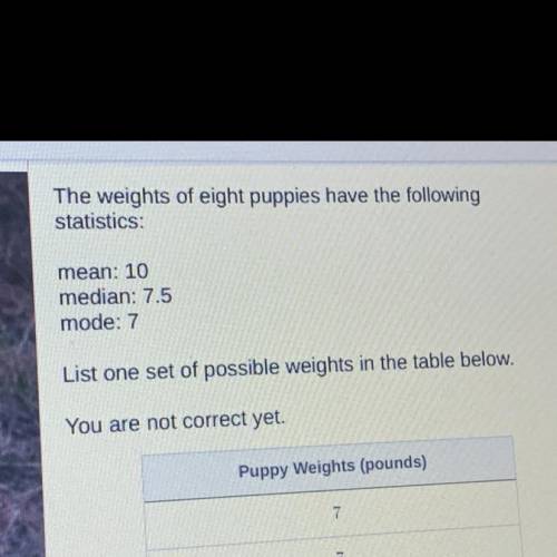 The weights of eight puppies have the following statistics:

Mean:10
median:7.5
mode:7
List one se