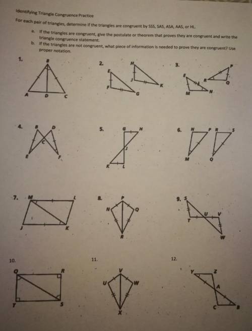 Please help!! I'll give brainliest! Identifying Triangle Congruence​
