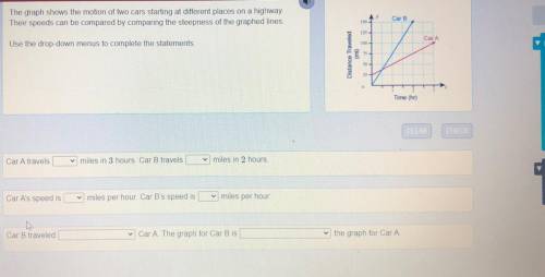 The graph shows the motion of two cars starting at different places on a highway.

Their speeds ca