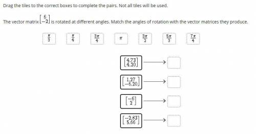 The vector matrix [6-2] is rotated at different angles. Match the angles of rotation with the vecto