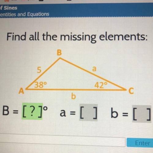 Find all the missing elements:
15
38°
42°
A
C С
b
