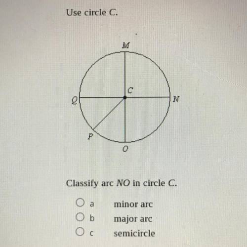 Use circle C
classify arc NO in circle C