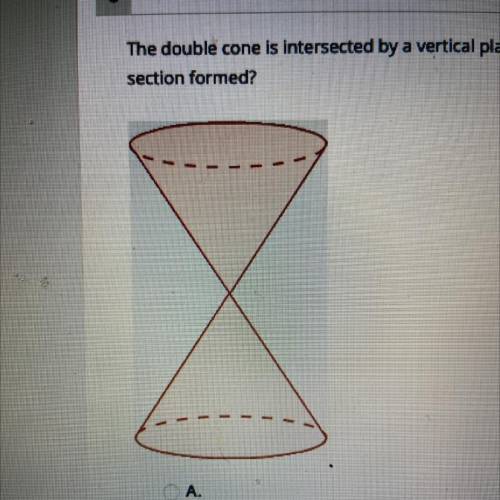 The double cone is intersected by a vertical plane passing through the point where the tips of the