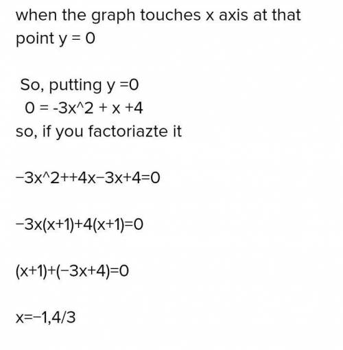 How many times does the graph of the function below intersect or touch the x-axis? y=-3x2 + x+4 A. 2