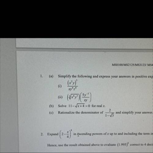 (ii)
ן
(
Solve 11-Jx+4 = 0 for real 
Question for 1 B)