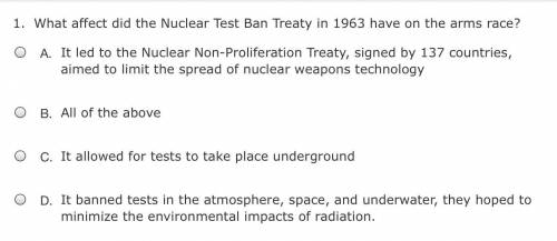 What affect did the Nuclear Test Ban Treaty in 1963 have on the arms race?