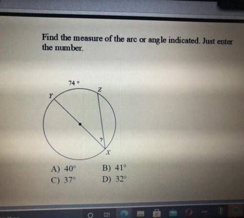 Find the measure of the arc or angle indicated. just enter the number