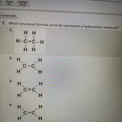 7. Which structural formula correctly represents a hydrocarbon molecule?