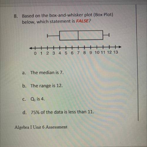 I NEED HELP ASAP ILL GIVE 10 POINTS

 
8. Based on the box-and-whisker plot (Box Plot)
below, which