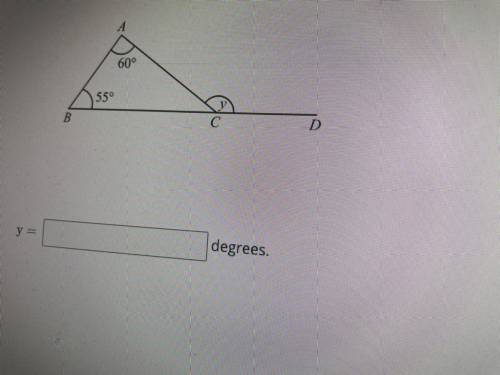 Find the value of the exterior angle y in the following figure.