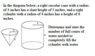 In the diagram below, a right circular cone with a radius of 3 inches has a slant height of 5 inche