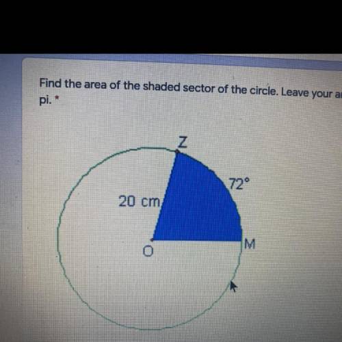 Find the area of the shaded sector of the circle. Leave your answers in terms of
pi.