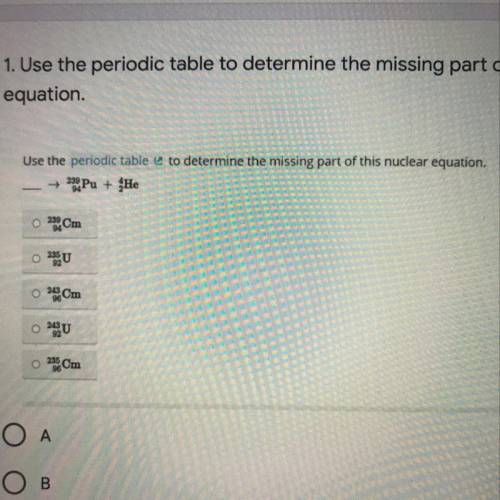 Use the periodic table e to determine the missing part of this nuclear equation.

+ 23% Pu + He
o