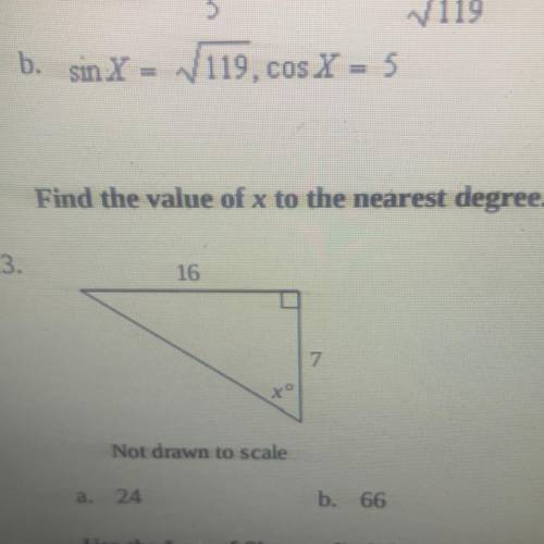 Find the value of x to the nearest degree.
A.24
B.66
C.69
D.58