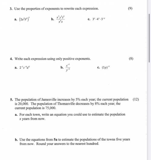 Math exam part too need answers to everything please help