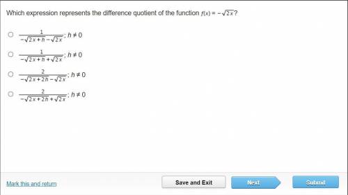 Which expression represents the difference quotient of the function f (x) = negative StartRoot 2 x