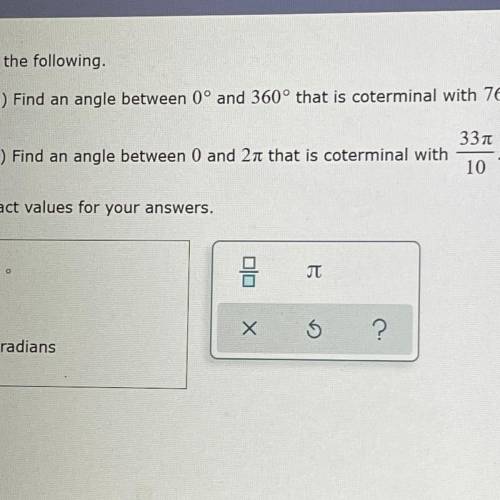 Find an angle between 0 and 2π that is coterminal with 33π/10