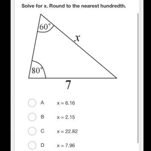 Solve for x. Round to the nearest hundredth 
HELP A GIRL OUT PLEASE :)