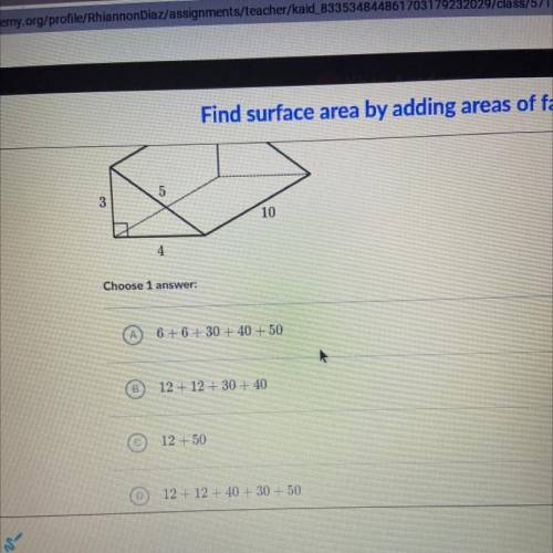 Find surface area by adding areas of faces

Which expression can be used to find the surface area