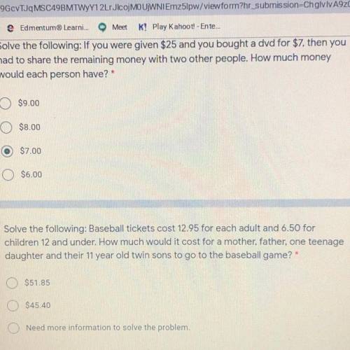 Solve the following: Baseball tickets cost 12.95 for each adult and 6.50 for

children 12 and unde