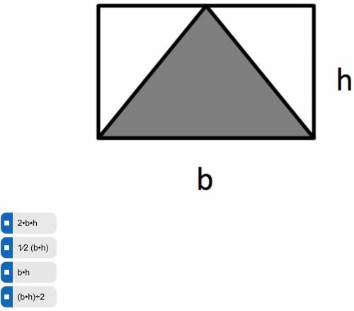 Which of the following expressions represent the area of the gray triangle? (Select two.)
