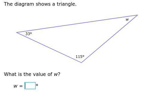The diagram shows a triangle.
What is the value of w?