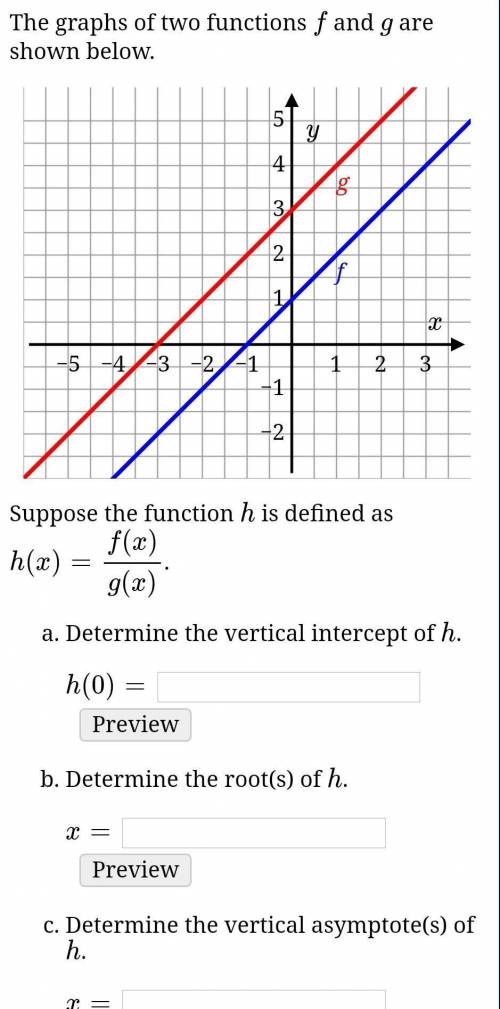 The graphs of two functions f and g are shown below.

Suppose the function hh is defined as h(x)=f