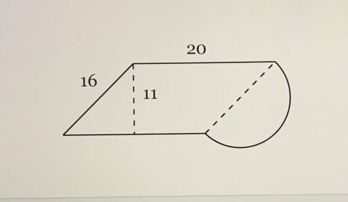 Find the Area of the figure below, composed of a parallelogram and one

semicircle. Rounded to the