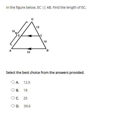 In the figure below, EC || AB. Find the length of EC.

Select the best choice from the answers pro