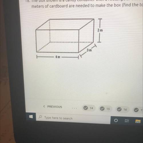 The box shown is a candy container with a rectangular base. How many square

imeters of cardboard