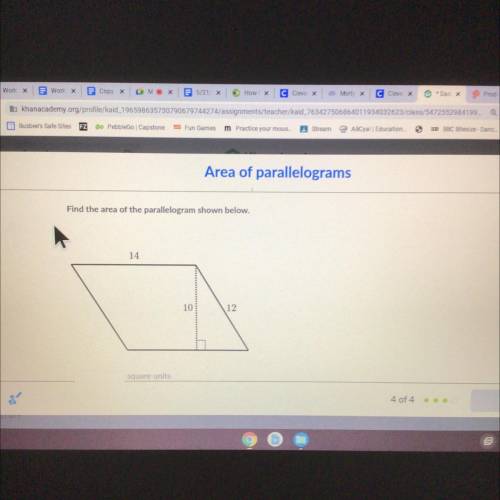 Find the area of the shown parallelogram 14 10 12