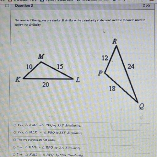 Determine if the figures are similar if similar write a statement and the theorem used to justify t