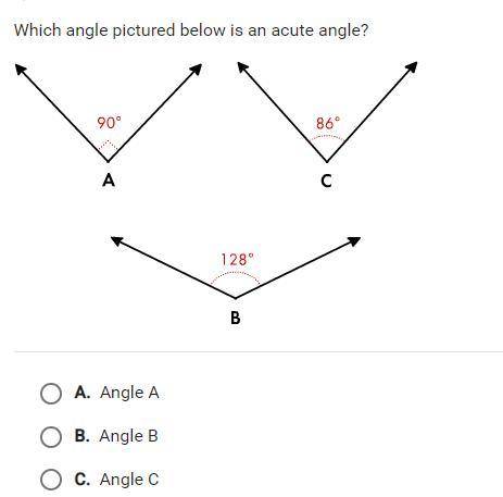 Which angle pictured below is an acute angle