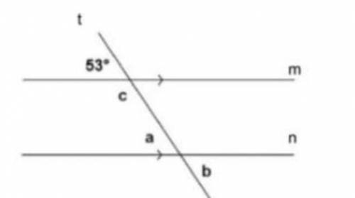 Using the diagram below, where lines m and n are parallel, find the measure of a .

A.53
B.57
C.12