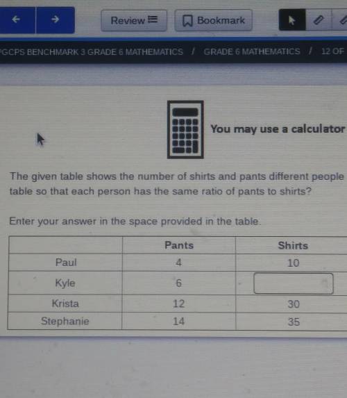 that given table shows the number of shirts and pants different people own, what number correctly c