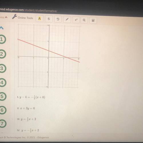 Help me pls the question is 
“ Which of the following equations are represented in the graph?”