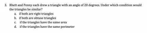 (Trigonometry question) Rhett and Penny each drew a triangle with an angle of 20 degrees. Under whi