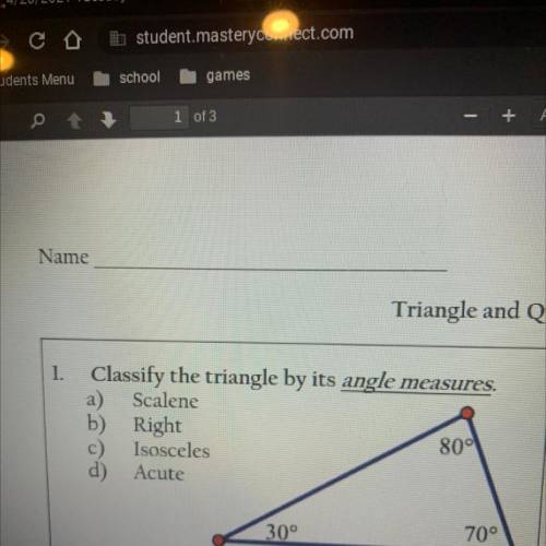 Classify the triangle by its angle measures.