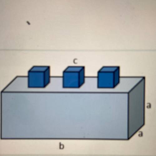 Three same sized cubes are attached to the top of a rectangular prism as shown above. If a= 5cm, b=