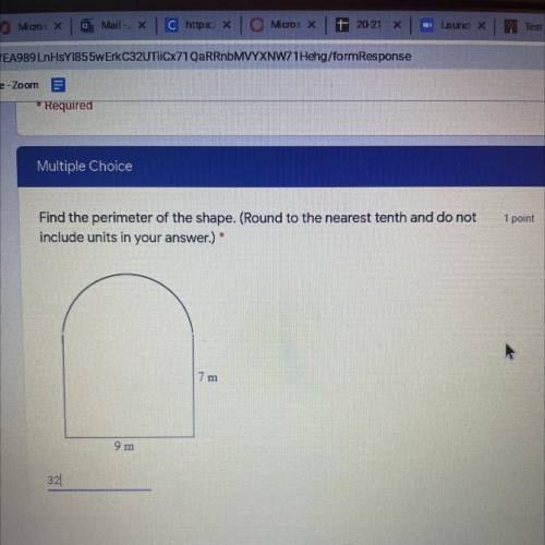 Find the perimeter of the shape. (Round to the nearest tenth and do not

include units in your ans