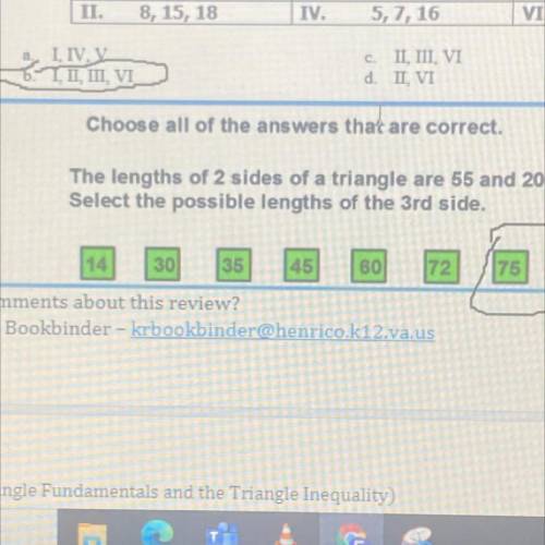 The lengths of 2 sides of a triangle game are 55 and 20 what are the possible lengths of the 3rd si